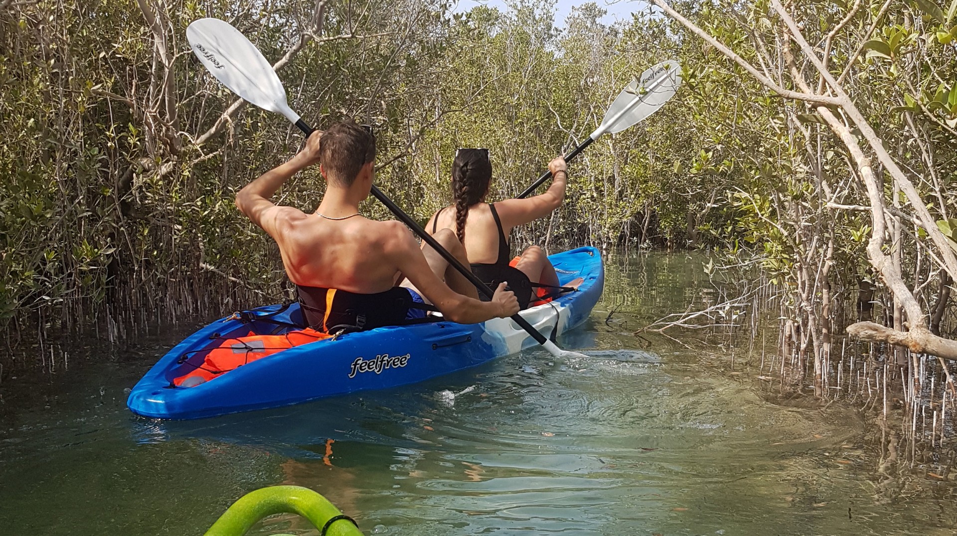 Kayak Rental & Guided Tours Abu Dhabi paddle in shallow crystal clear