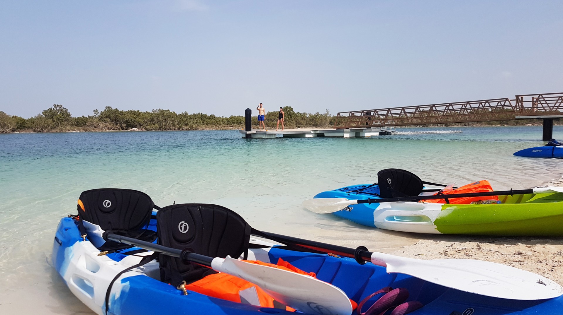 Kayak Rental & Guided Tours Abu Dhabi paddle in shallow crystal clear