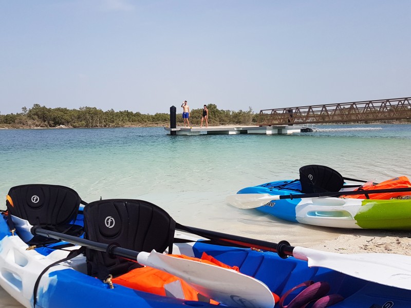 Kayak Rental & Guided Tours Abu Dhabi paddle in shallow crystal clear
