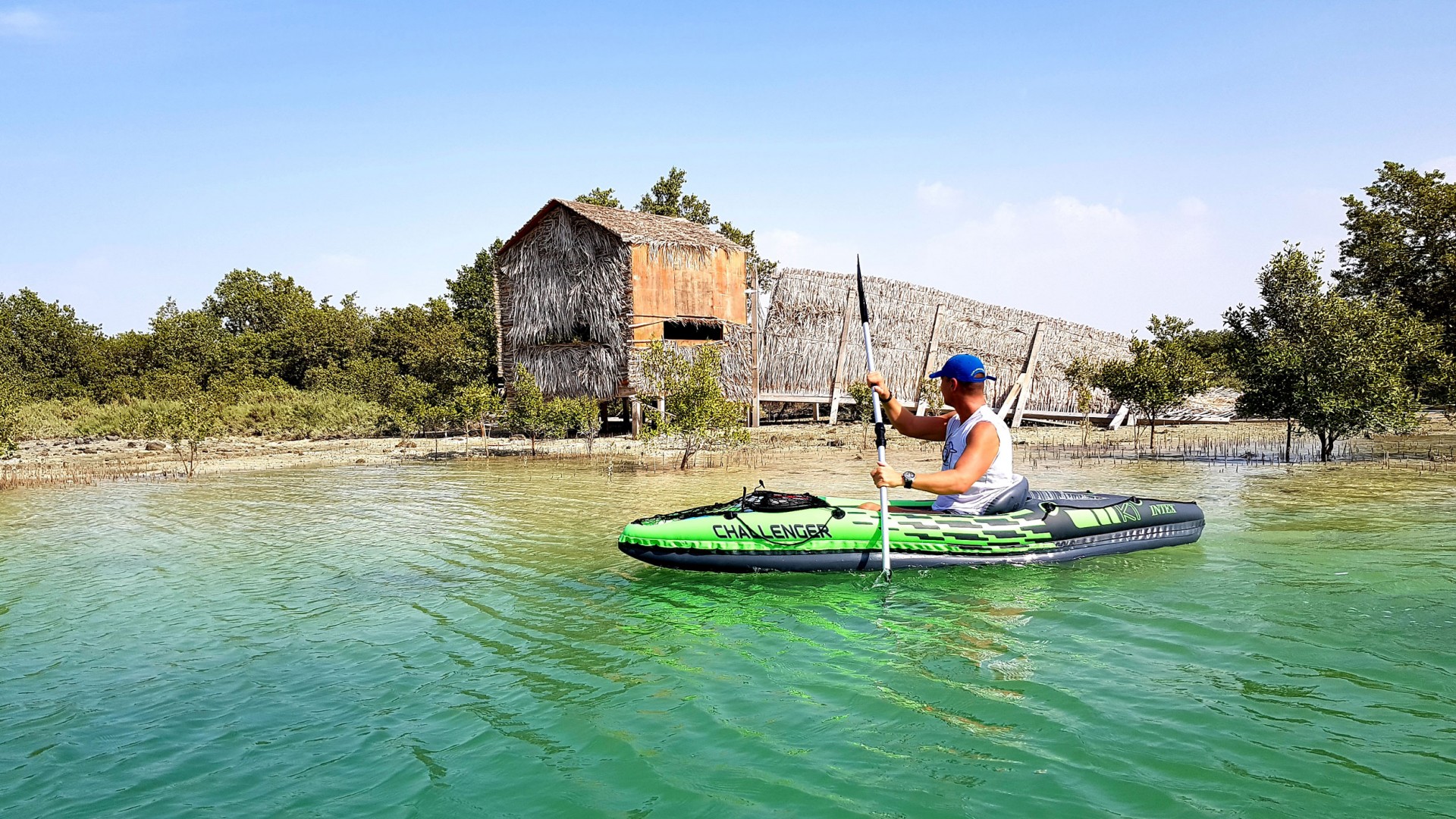 Kayak Rental & Guided Tours Abu Dhabi paddle in shallow crystal clear